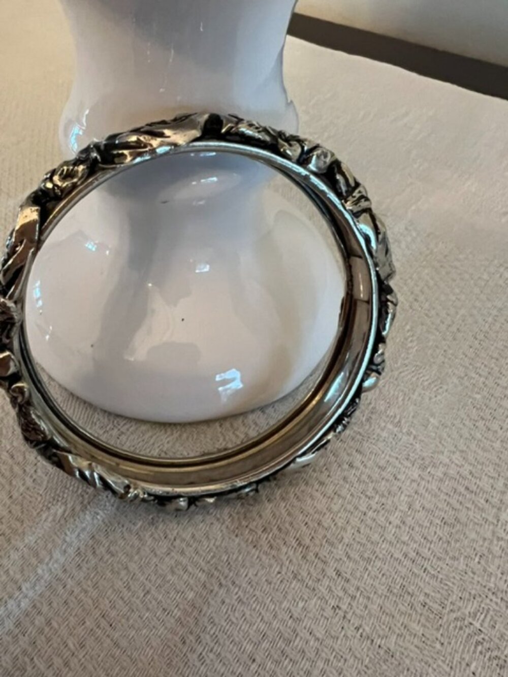 VTG Silver Plated With Flowers Bangle Bracelet Mint Condition